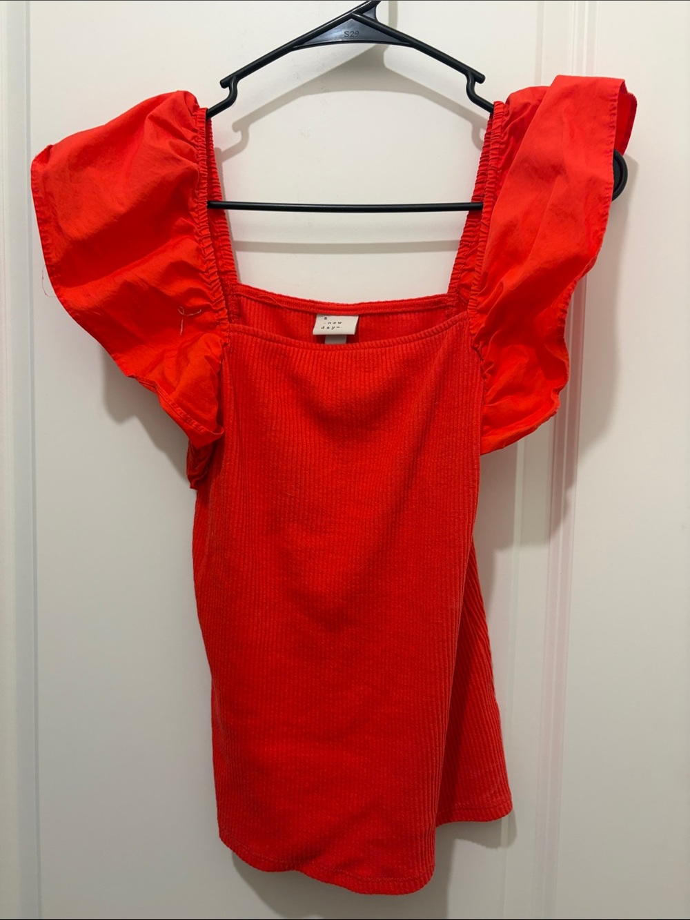a new day Bright Red Ruffle Sleeve Square Neck Top